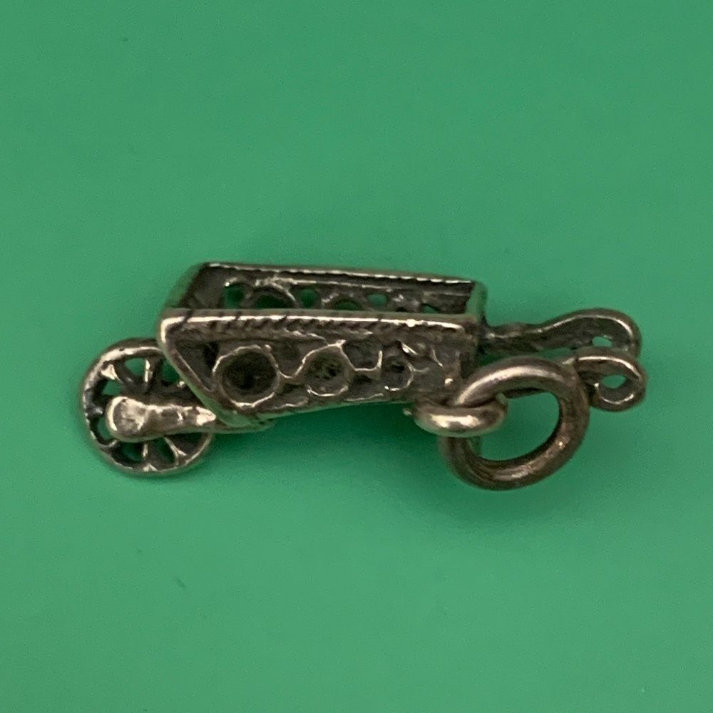 .925 Wheelbarrow Sterling Silver Jewelry Charm #garden #vintage